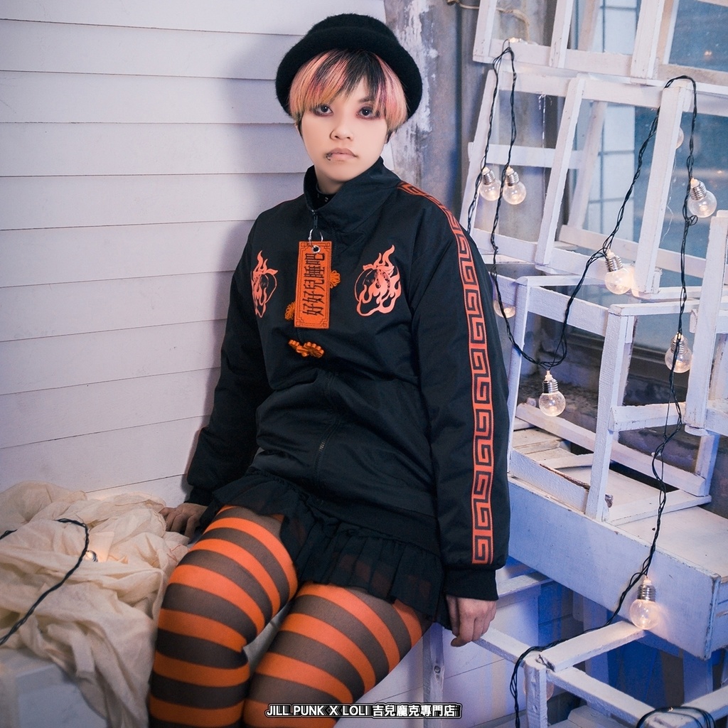 Jillpunkオリジナル原宿秋葉地雷系アニメKUUAコラボ 好好睡チャイナ漢字中華風ゆったりキルティング裏地タートルネックウィンドウブレーカージャケット メンズ レディー V系 おしゃれ大きいサイズ男女兼用ファッションカッコいい