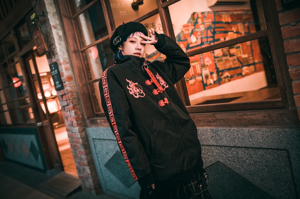 Jillpunkオリジナル原宿秋葉地雷系アニメKUUAコラボ 好好睡チャイナ漢字中華風ゆったりキルティング裏地タートルネックウィンドウブレーカージャケット メンズ レディー V系 おしゃれ大きいサイズ男女兼用ファッションカッコいい