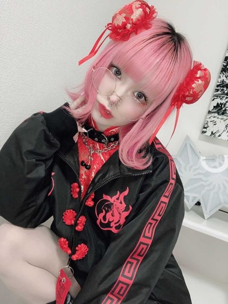 Jillpunkオリジナル原宿秋葉地雷系アニメKUUAコラボ 好好睡チャイナ漢字中華風ゆったりキルティング裏地タートルネックウィンドウブレーカージャケット メンズ レディー V系 おしゃれ大きいサイズ男女兼用ファッションカッコいい