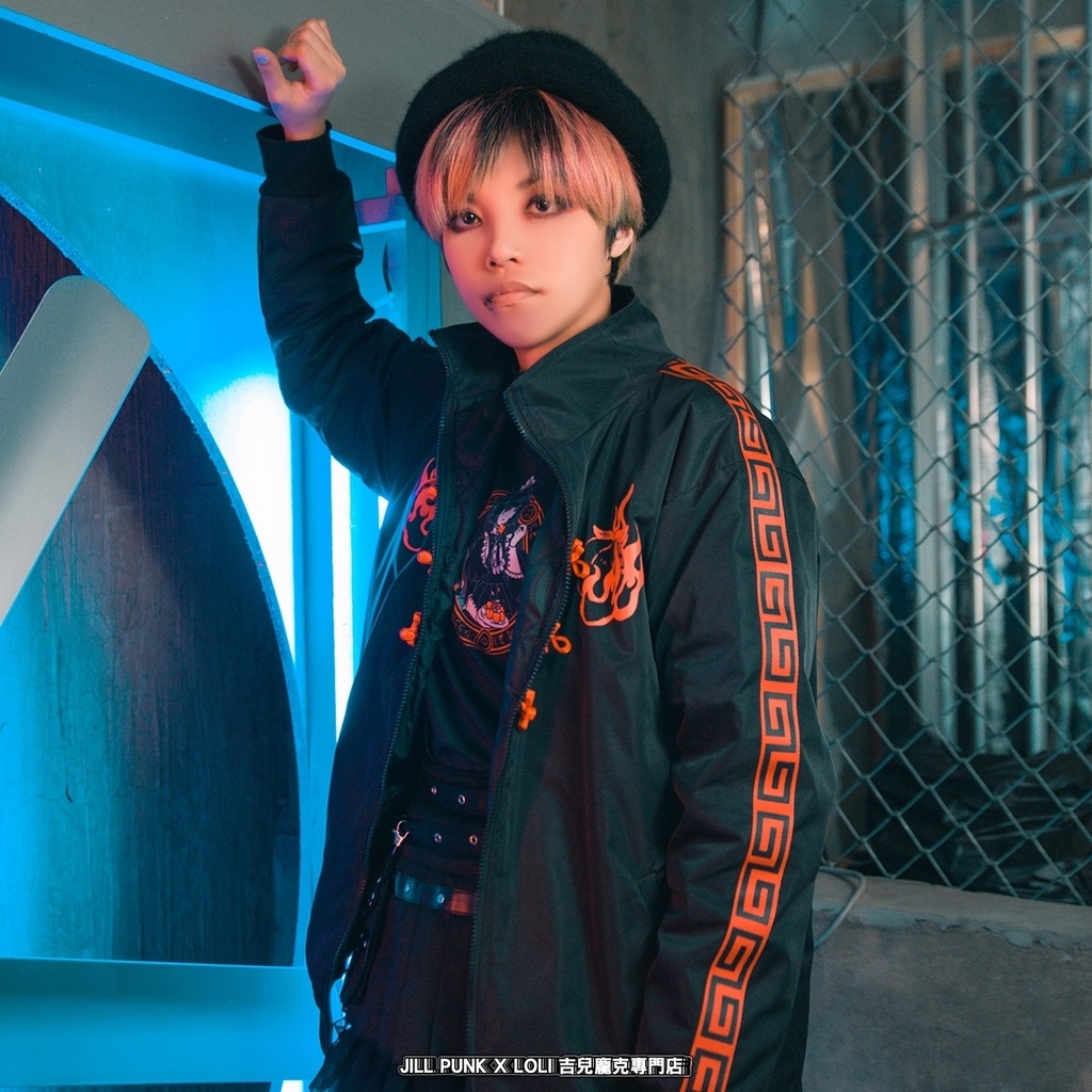 Jillpunkオリジナル原宿秋葉地雷系アニメKUUAコラボ 好好睡チャイナ漢字中華風ゆったりキルティング裏地タートルネックウィンドウブレーカージャケット メンズ レディー V系 おしゃれ大きいサイズ男女兼用ファッションカッコいい