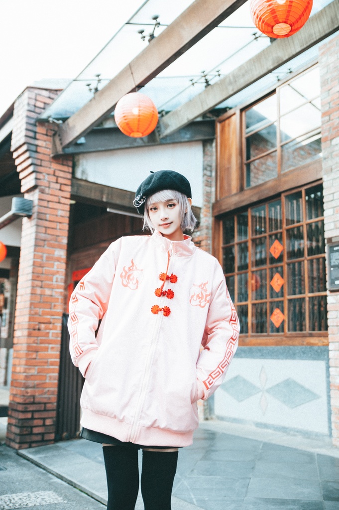 Jillpunkオリジナル原宿秋葉地雷系アニメKUUAコラボ 好好睡チャイナ漢字中華風ゆったりキルティング裏地タートルネックウィンドウブレーカージャケット メンズ レディー V系 おしゃれ大きいサイズ男女兼用ファッションカッコいい