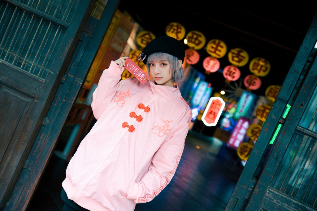 Jillpunkオリジナル原宿秋葉地雷系アニメKUUAコラボ 好好睡チャイナ漢字中華風ゆったりキルティング裏地タートルネックウィンドウブレーカージャケット メンズ レディー V系 おしゃれ大きいサイズ男女兼用ファッションカッコいい