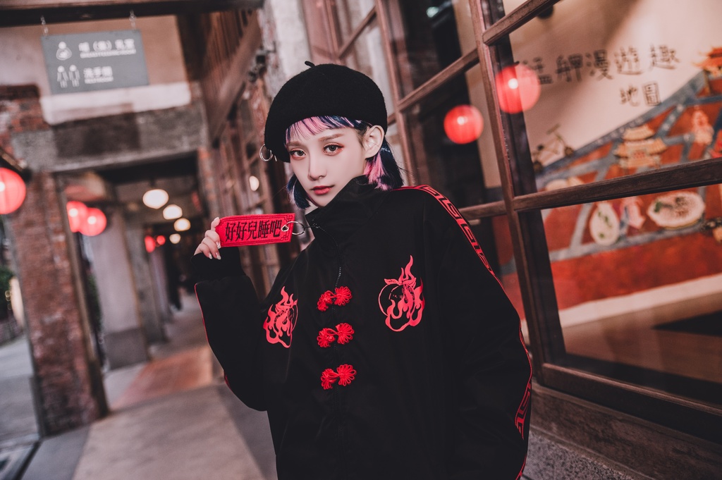 Jillpunkオリジナル原宿秋葉地雷系アニメKUUAコラボ 好好睡チャイナ漢字中華風ゆったりキルティング裏地タートルネックウィンドウブレーカージャケット メンズ レディー V系 おしゃれ大きいサイズ男女兼用ファッションカッコいい