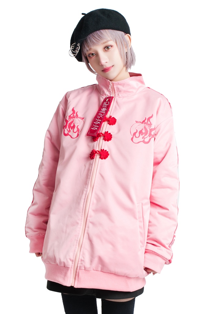 Jillpunkオリジナル原宿秋葉地雷系アニメKUUAコラボ 好好睡チャイナ漢字中華風ゆったりキルティング裏地タートルネックウィンドウブレーカージャケット メンズ レディー V系 おしゃれ大きいサイズ男女兼用ファッションカッコいい