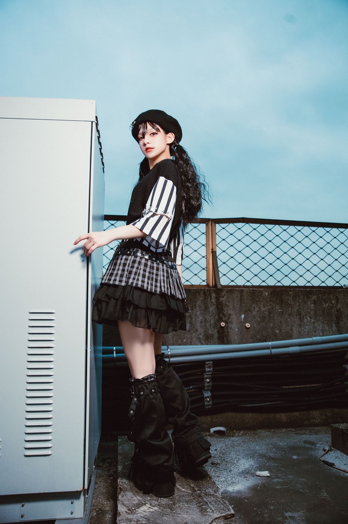 Jillpunkオリジナルパンクロック地雷少女 タータン柄ウエストバッグ付き上品プリーツラップミニスカート⋆レッグウォーマーセット レディーおしゃれファッションアヴリル系カッコいい