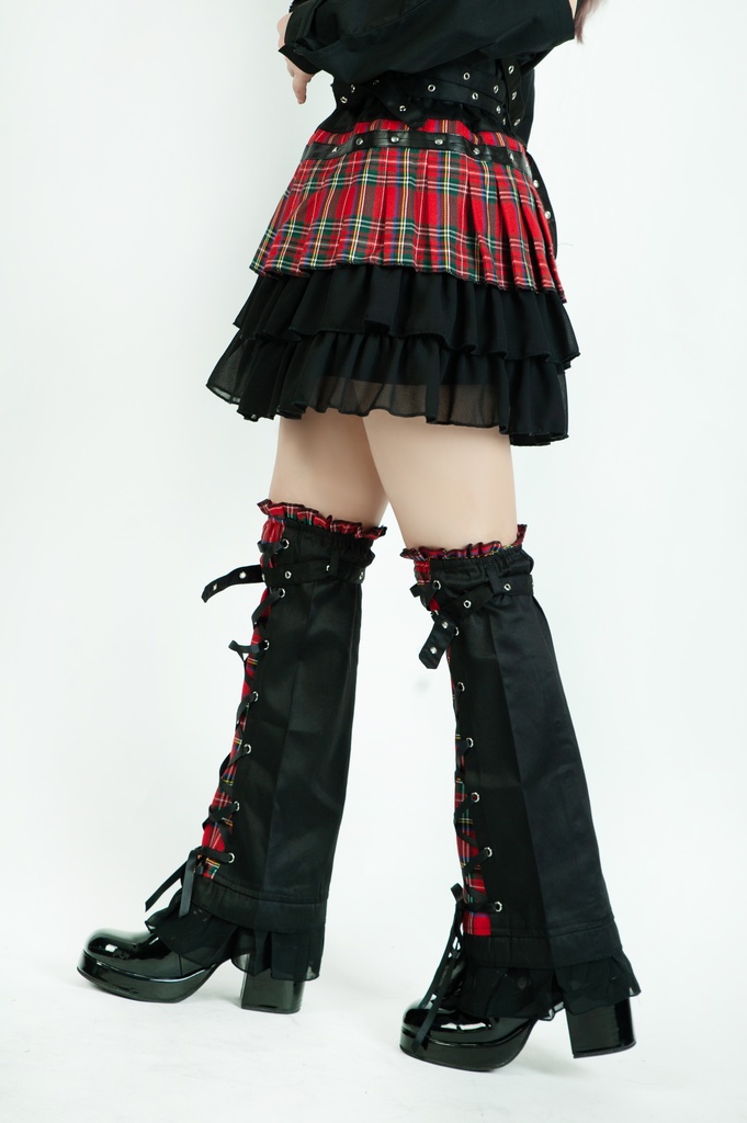 Jillpunkオリジナルパンクロック地雷少女 タータン柄ウエストバッグ付き上品プリーツラップミニスカート⋆レッグウォーマーセット レディーおしゃれファッションアヴリル系カッコいい
