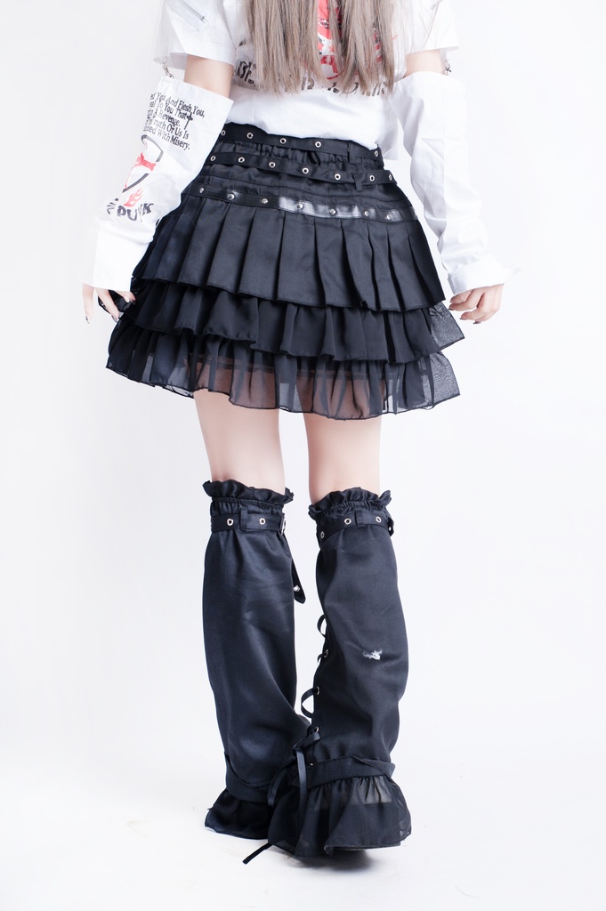 Jillpunkオリジナルパンクロック地雷少女 タータン柄ウエストバッグ付き上品プリーツラップミニスカート⋆レッグウォーマーセット レディーおしゃれファッションアヴリル系カッコいい