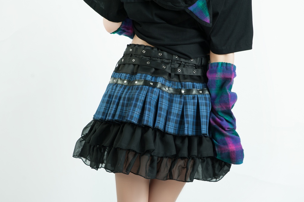 Jillpunkオリジナルパンクロック地雷少女 タータン柄ウエストバッグ付き上品プリーツラップミニスカート⋆レッグウォーマーセット レディーおしゃれファッションアヴリル系カッコいい