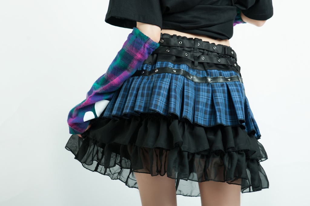 Jillpunkオリジナルパンクロック地雷少女 タータン柄ウエストバッグ付き上品プリーツラップミニスカート⋆レッグウォーマーセット レディーおしゃれファッションアヴリル系カッコいい