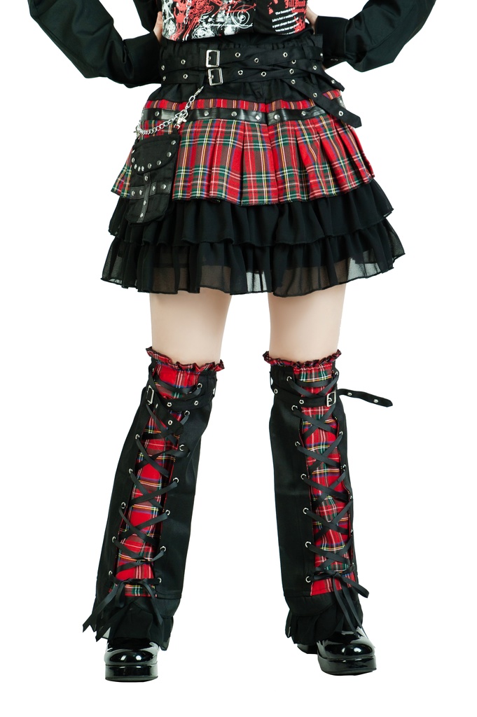 Jillpunkオリジナルパンクロック地雷少女 タータン柄ウエストバッグ付き上品プリーツラップミニスカート⋆レッグウォーマーセット レディーおしゃれファッションアヴリル系カッコいい