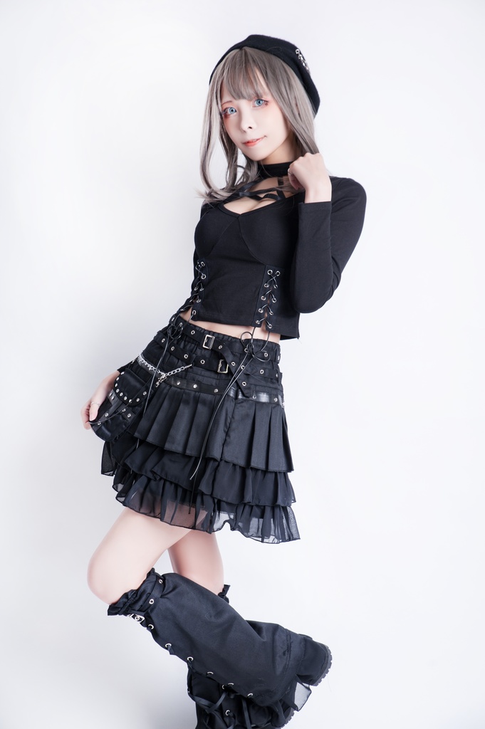 Jillpunkオリジナルパンクロック地雷少女 タータン柄ウエストバッグ付き上品プリーツラップミニスカート⋆レッグウォーマーセット レディーおしゃれファッションアヴリル系カッコいい