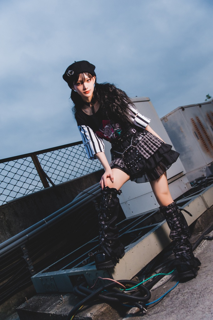 Jillpunkオリジナルパンクロック地雷少女 タータン柄ウエストバッグ付き上品プリーツラップミニスカート⋆レッグウォーマーセット レディーおしゃれファッションアヴリル系カッコいい