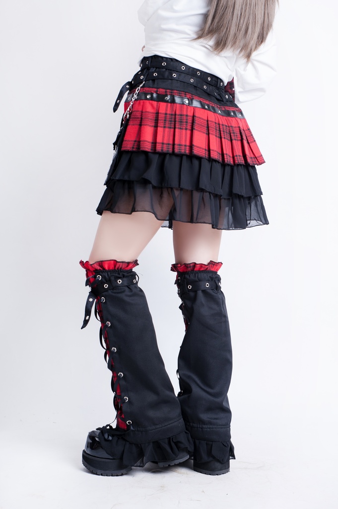 Jillpunkオリジナルパンクロック地雷少女 タータン柄ウエストバッグ付き上品プリーツラップミニスカート⋆レッグウォーマーセット レディーおしゃれファッションアヴリル系カッコいい
