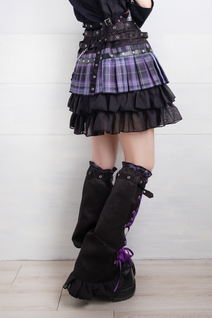 Jillpunkオリジナルパンクロック地雷少女 タータン柄ウエストバッグ付き上品プリーツラップミニスカート⋆レッグウォーマーセット レディーおしゃれファッションアヴリル系カッコいい