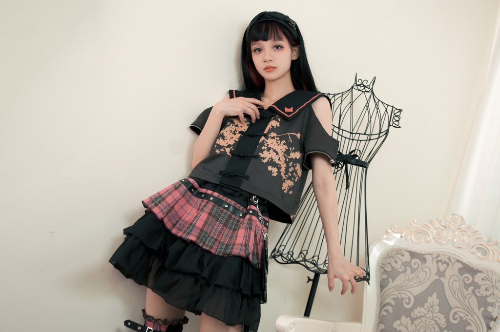 Jillpunkオリジナルパンクロック地雷少女 タータン柄ウエストバッグ付き上品プリーツラップミニスカート⋆レッグウォーマーセット レディーおしゃれファッションアヴリル系カッコいい