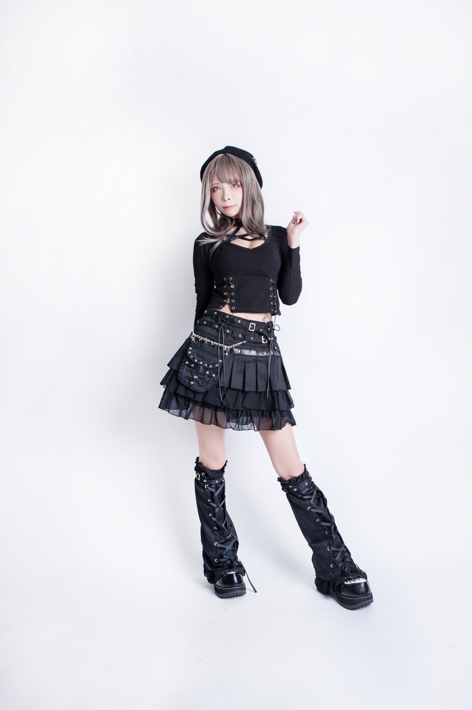 Jillpunkオリジナルパンクロック地雷少女 タータン柄ウエストバッグ付き上品プリーツラップミニスカート⋆レッグウォーマーセット レディーおしゃれファッションアヴリル系カッコいい