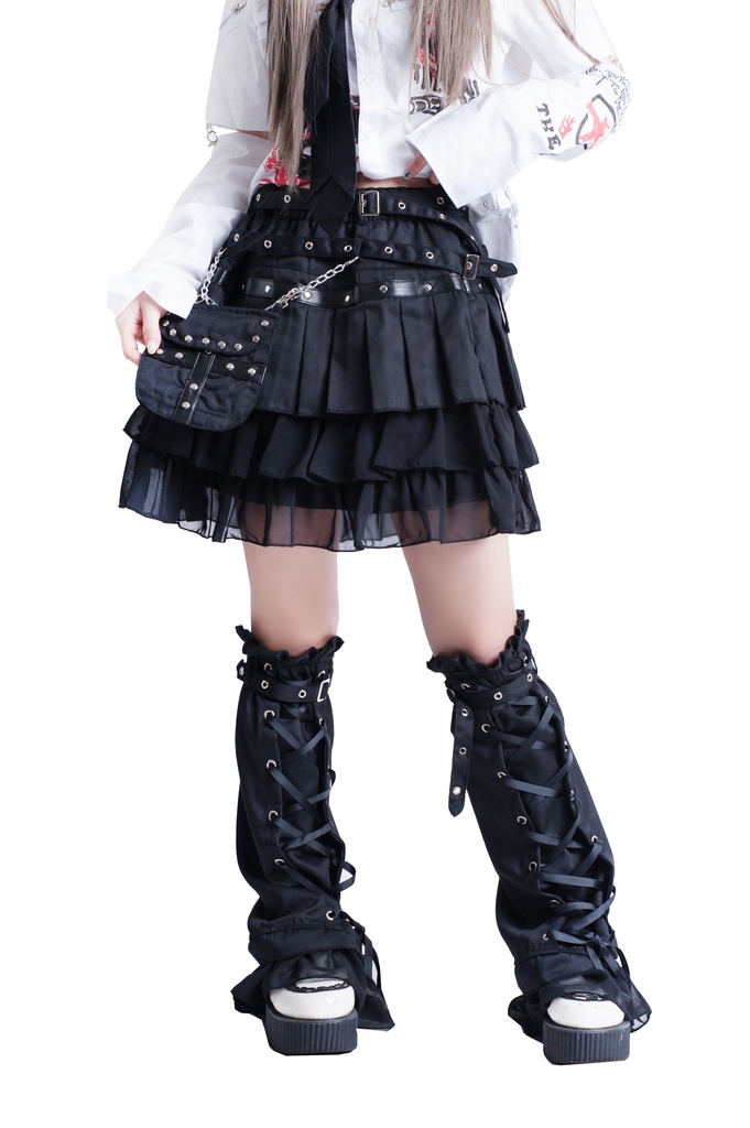 Jillpunkオリジナルパンクロック地雷少女 タータン柄ウエストバッグ付き上品プリーツラップミニスカート⋆レッグウォーマーセット レディーおしゃれファッションアヴリル系カッコいい