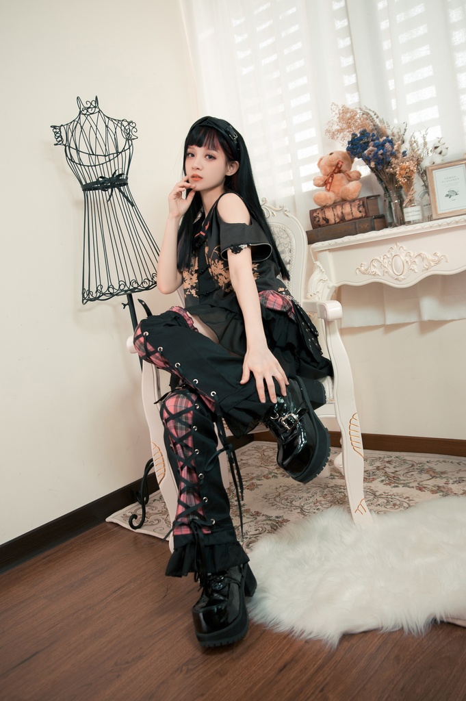 Jillpunkオリジナルパンクロック地雷少女 タータン柄ウエストバッグ付き上品プリーツラップミニスカート⋆レッグウォーマーセット レディーおしゃれファッションアヴリル系カッコいい