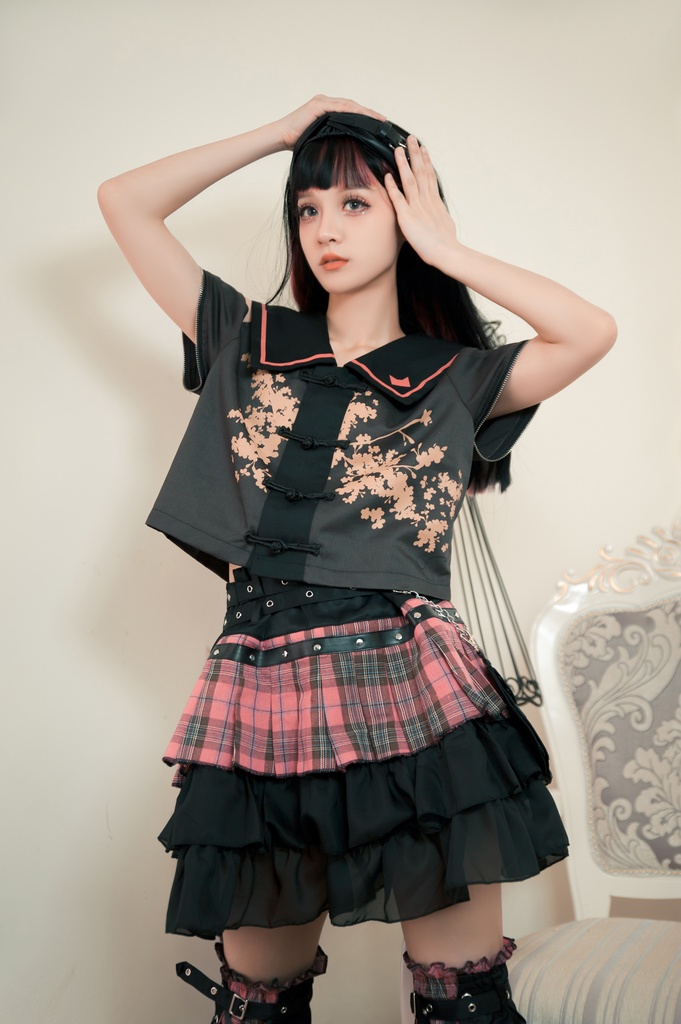 Jillpunkオリジナルパンクロック地雷少女 タータン柄ウエストバッグ付き上品プリーツラップミニスカート⋆レッグウォーマーセット レディーおしゃれファッションアヴリル系カッコいい