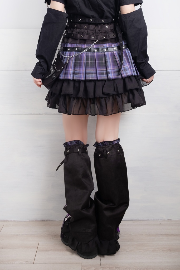 Jillpunkオリジナルパンクロック地雷少女 タータン柄ウエストバッグ付き上品プリーツラップミニスカート⋆レッグウォーマーセット レディーおしゃれファッションアヴリル系カッコいい