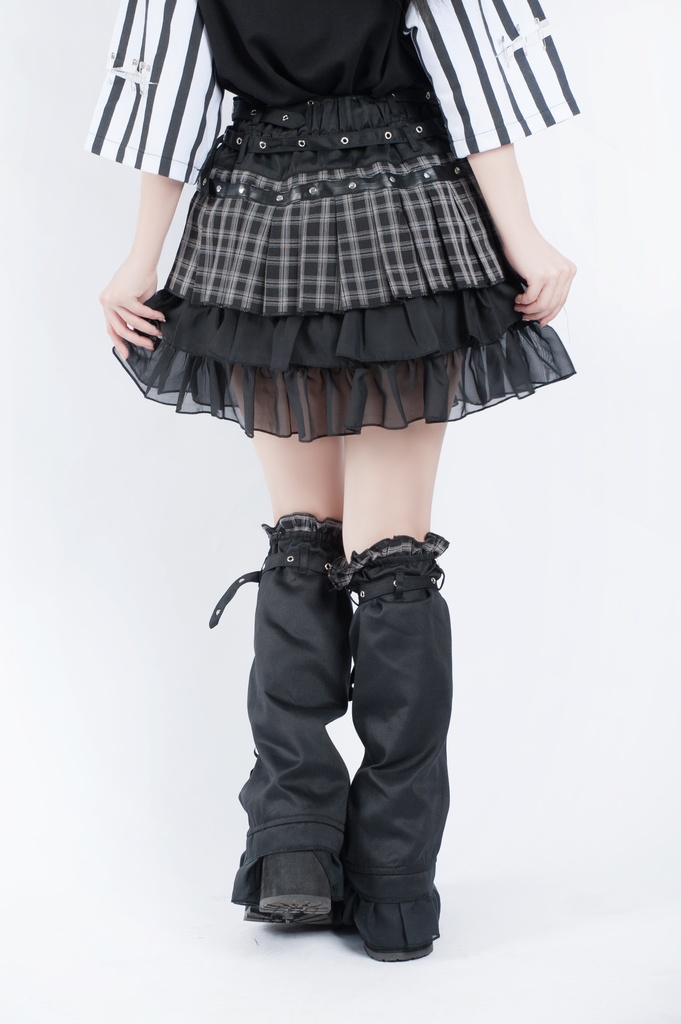 Jillpunkオリジナルパンクロック地雷少女 タータン柄ウエストバッグ付き上品プリーツラップミニスカート⋆レッグウォーマーセット レディーおしゃれファッションアヴリル系カッコいい