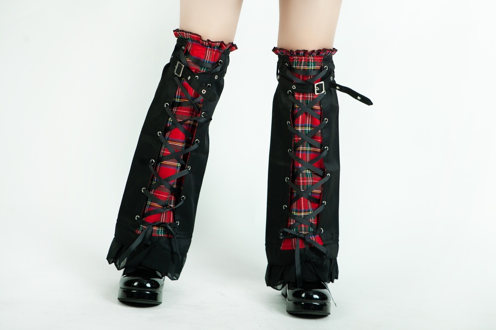 Jillpunkオリジナルパンクロック地雷少女 タータン柄ウエストバッグ付き上品プリーツラップミニスカート⋆レッグウォーマーセット レディーおしゃれファッションアヴリル系カッコいい
