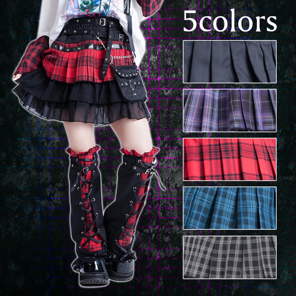 Jillpunkオリジナルパンクロック地雷少女 タータン柄ウエストバッグ付き上品プリーツラップミニスカート レッグウォーマーセット レディーおしゃれ ファッションアヴリル系カッコいい Jillpunk Booth