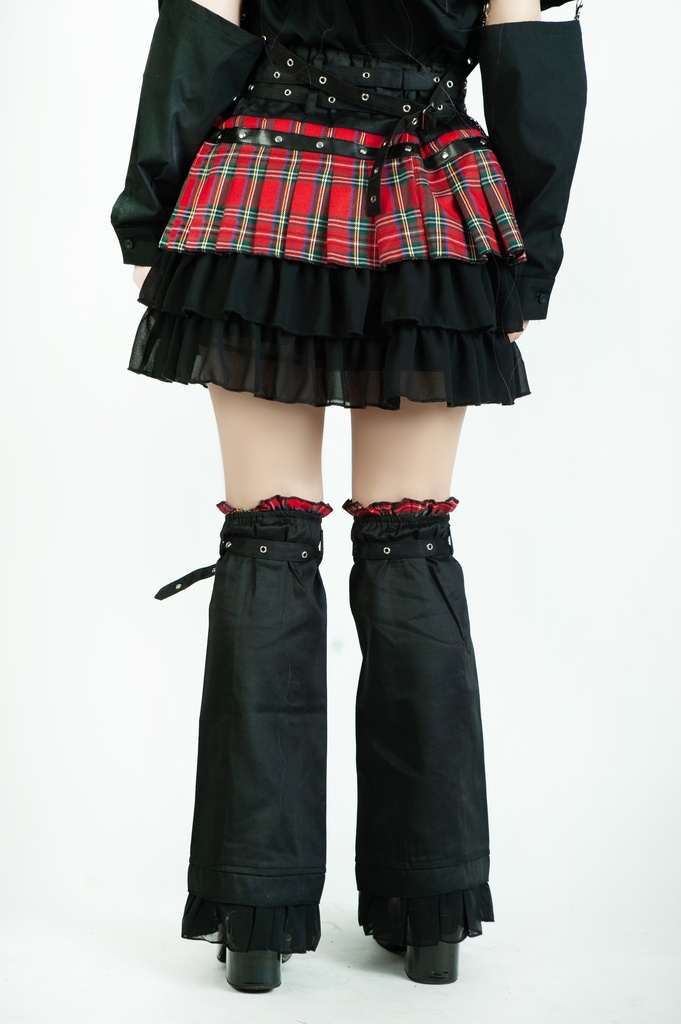Jillpunkオリジナルパンクロック地雷少女 タータン柄ウエストバッグ付き上品プリーツラップミニスカート⋆レッグウォーマーセット レディーおしゃれファッションアヴリル系カッコいい