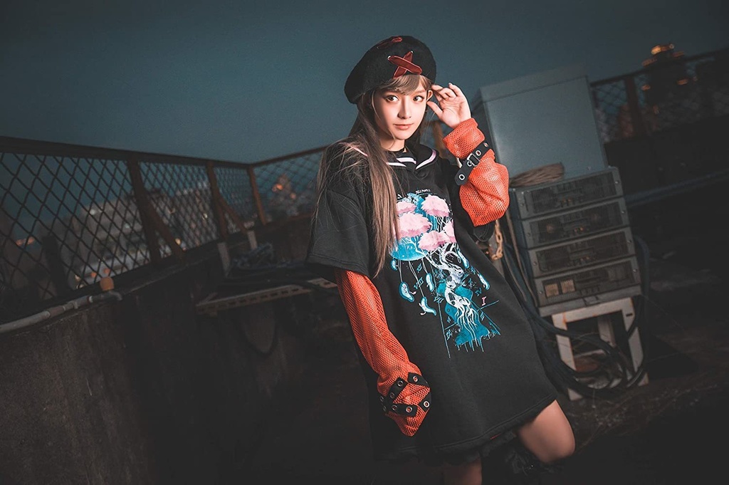 Jillpunkオリジナル二次コン 吸血の桜アームカバー付きスクールシャツセーラー半袖水兵服ワンピースドレスストライプ柄 COSPLAYレディースV系 姫系原宿秋葉系 おしゃれ地雷系可愛い萌え