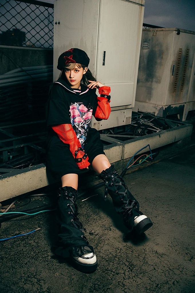 Jillpunkオリジナル二次コン 吸血の桜アームカバー付きスクールシャツセーラー半袖水兵服ワンピースドレスストライプ柄 COSPLAYレディースV系 姫系原宿秋葉系 おしゃれ地雷系可愛い萌え