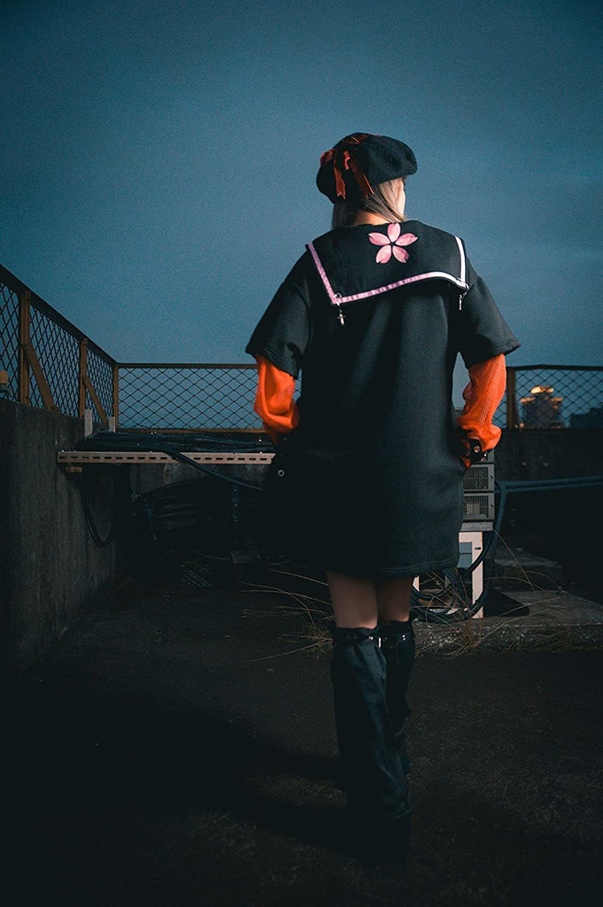 Jillpunkオリジナル二次コン 吸血の桜アームカバー付きスクールシャツセーラー半袖水兵服ワンピースドレスストライプ柄 COSPLAYレディースV系 姫系原宿秋葉系 おしゃれ地雷系可愛い萌え