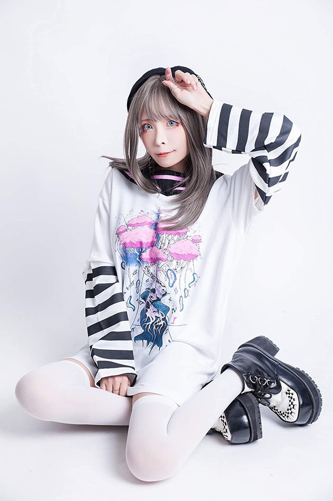 Jillpunkオリジナル二次コン 吸血の桜アームカバー付きスクールシャツセーラー半袖水兵服ワンピースドレスストライプ柄 COSPLAYレディースV系 姫系原宿秋葉系 おしゃれ地雷系可愛い萌え