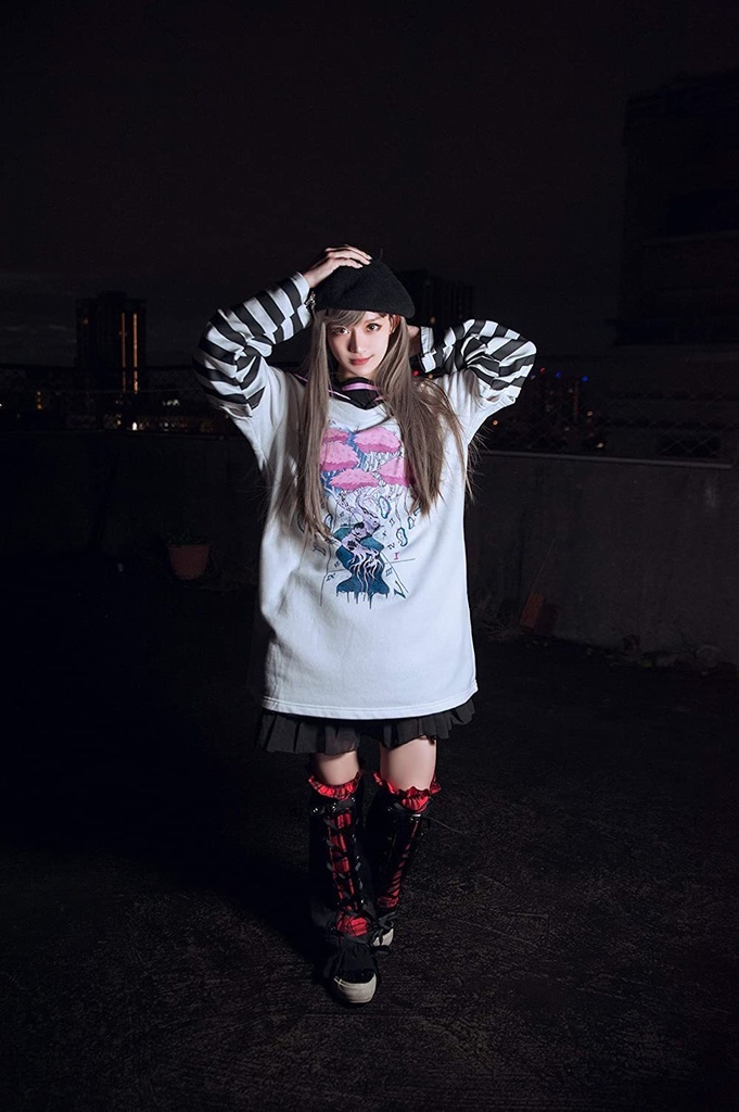 Jillpunkオリジナル二次コン 吸血の桜アームカバー付きスクールシャツセーラー半袖水兵服ワンピースドレスストライプ柄 COSPLAYレディースV系 姫系原宿秋葉系 おしゃれ地雷系可愛い萌え