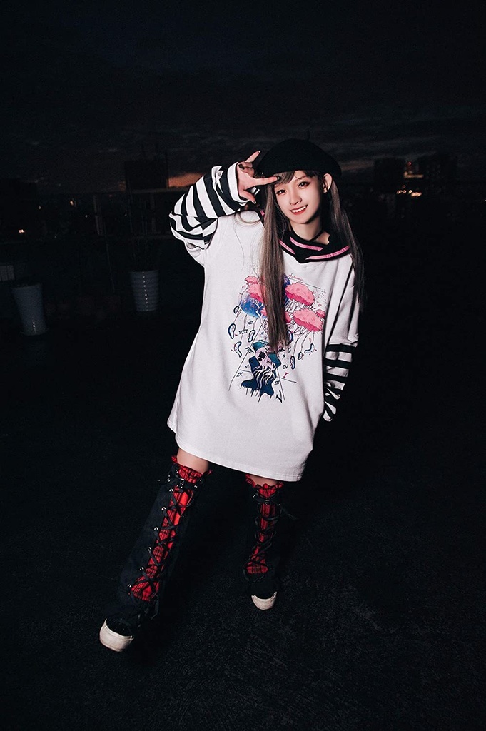 Jillpunkオリジナル二次コン 吸血の桜アームカバー付きスクールシャツセーラー半袖水兵服ワンピースドレスストライプ柄 COSPLAYレディースV系 姫系原宿秋葉系 おしゃれ地雷系可愛い萌え