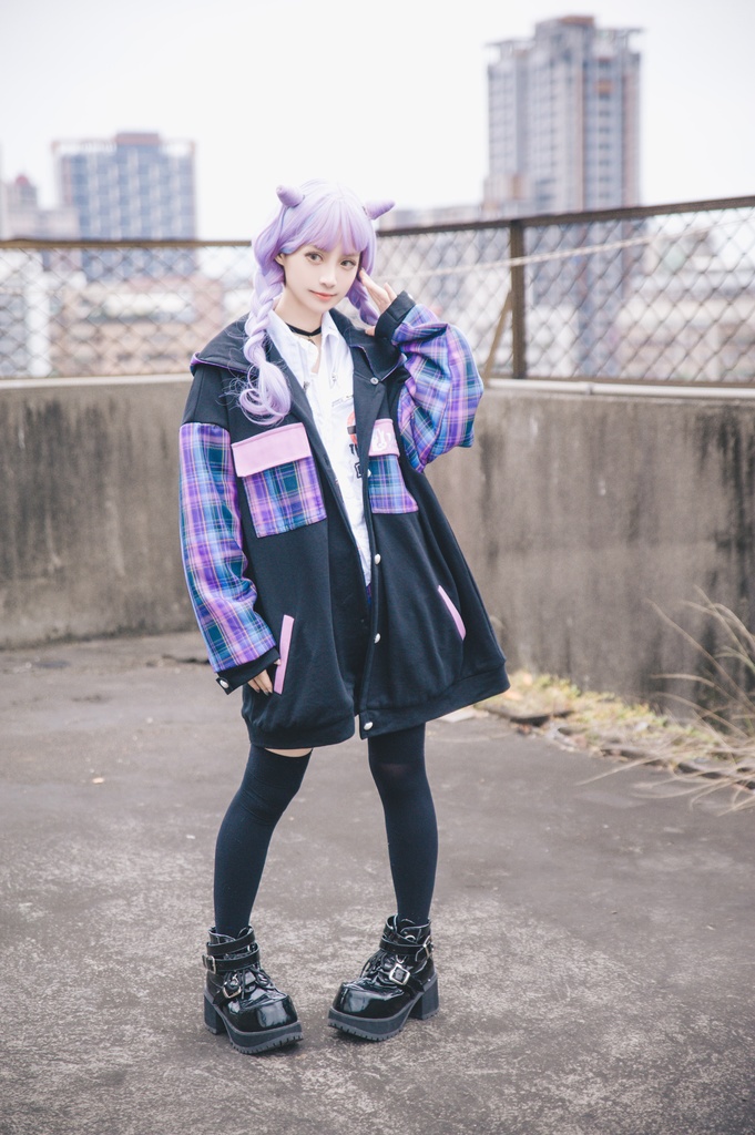 Jillpunkオリジナル二次コン可愛い不良高校応援団長羊ハートボタンフード付きスタジアムジャンパータータン柄裏起毛パーカージャケットロリータ Lolita森ガール レディーおしゃれファッション秋葉系萌え