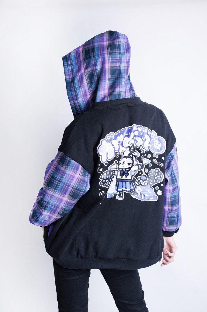 Jillpunkオリジナル二次コン可愛い不良高校応援団長羊ハートボタンフード付きスタジアムジャンパータータン柄裏起毛パーカージャケットロリータ Lolita森ガール レディーおしゃれファッション秋葉系萌え
