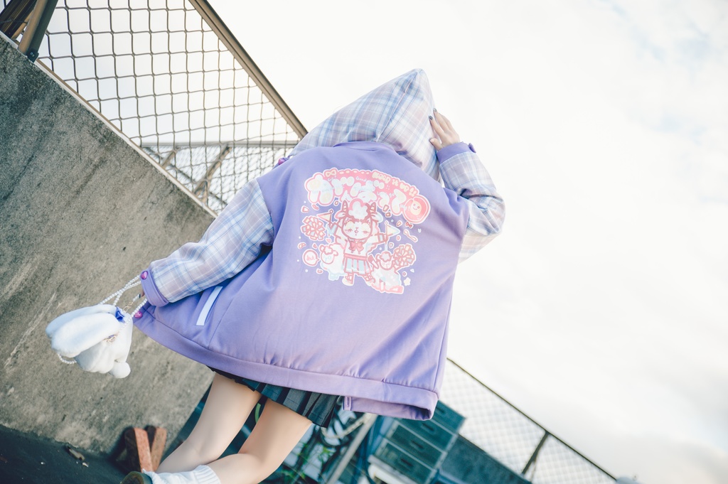 Jillpunkオリジナル二次コン可愛い不良高校応援団長羊ハートボタンフード付きスタジアムジャンパータータン柄裏起毛パーカージャケットロリータ Lolita森ガール レディーおしゃれファッション秋葉系萌え