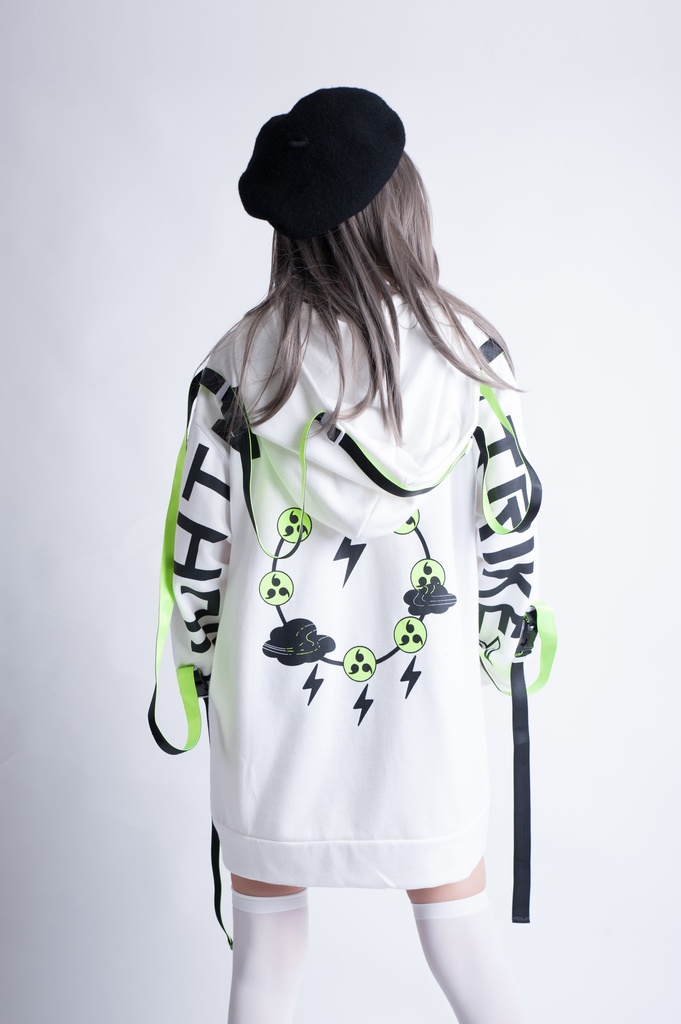 Jillpunkオリジナル 86+コラボ雷神鳴神太鼓モチーフ稲妻チャームアクセサリー蛍光テープゆったりパーカー フード付きトレーナー メンズ レディー V系 おしゃれ大きいサイズ男女兼用ファッション秋葉系カッコいい