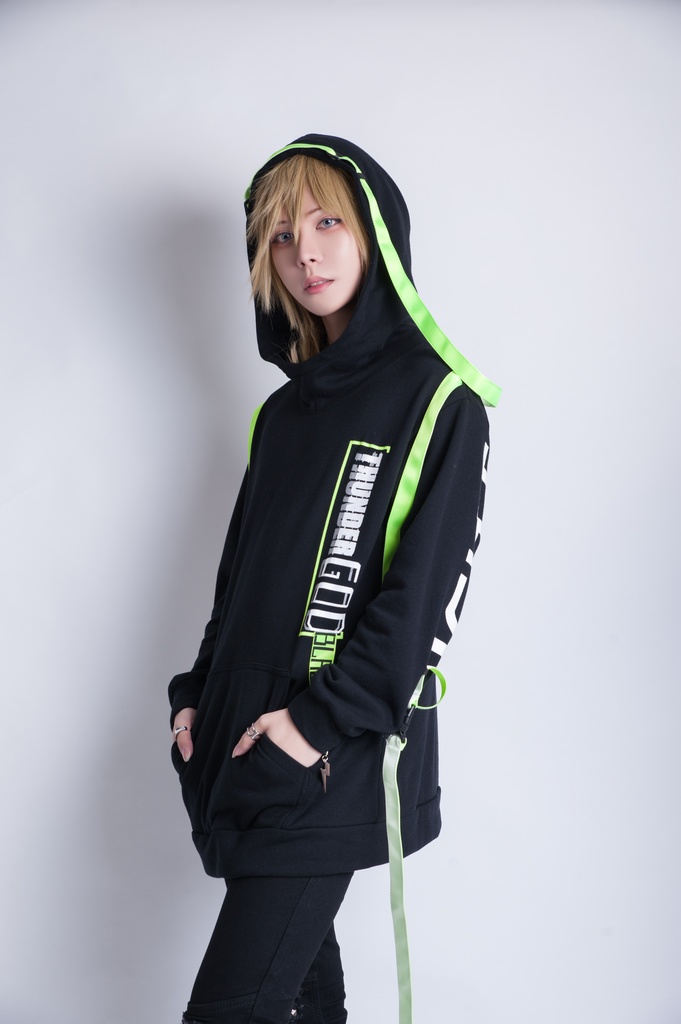 Jillpunkオリジナル 86+コラボ雷神鳴神太鼓モチーフ稲妻チャームアクセサリー蛍光テープゆったりパーカー フード付きトレーナー メンズ レディー V系 おしゃれ大きいサイズ男女兼用ファッション秋葉系カッコいい