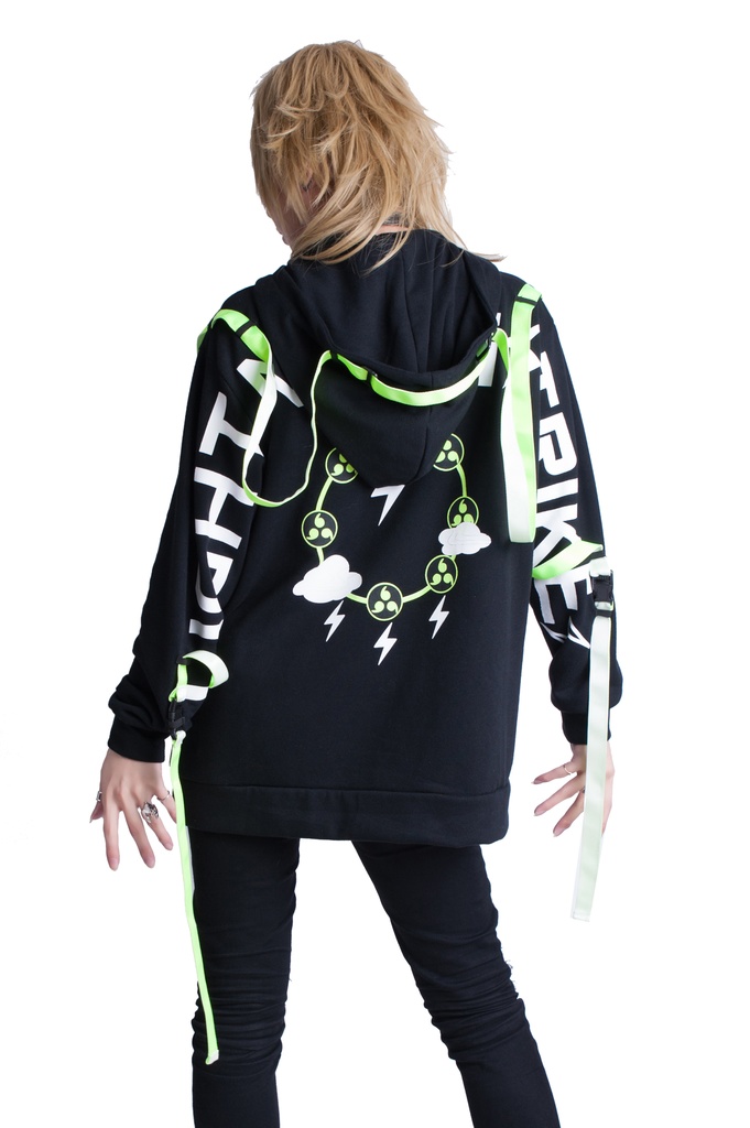 Jillpunkオリジナル 86+コラボ雷神鳴神太鼓モチーフ稲妻チャームアクセサリー蛍光テープゆったりパーカー フード付きトレーナー メンズ レディー V系 おしゃれ大きいサイズ男女兼用ファッション秋葉系カッコいい