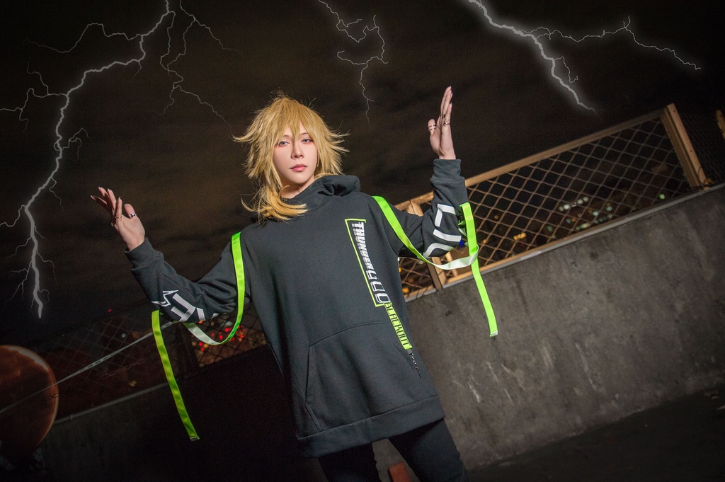 Jillpunkオリジナル 86+コラボ雷神鳴神太鼓モチーフ稲妻チャームアクセサリー蛍光テープゆったりパーカー フード付きトレーナー メンズ レディー V系 おしゃれ大きいサイズ男女兼用ファッション秋葉系カッコいい