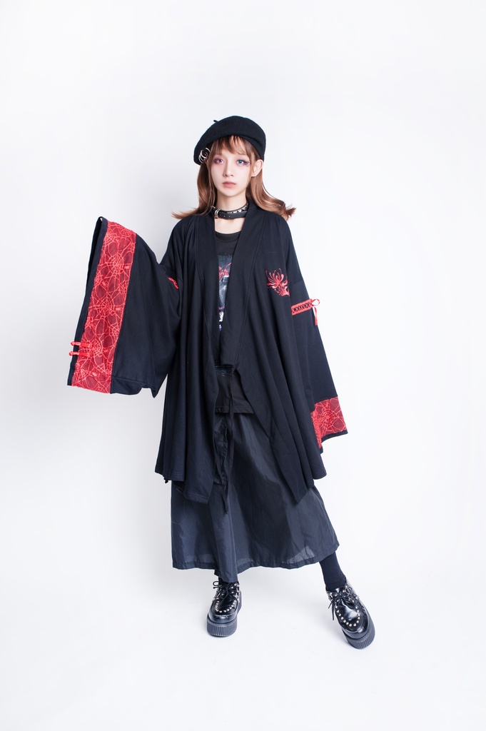 JillpunkオリジナルKERAアニメファンタジー 曼珠沙華彼岸花大正浪漫クモ網レース現代羽織和装ジャケットブレザー メンズ レディー V系カッコいい おしゃれ大きいサイズ男女兼用ファッション秋葉系