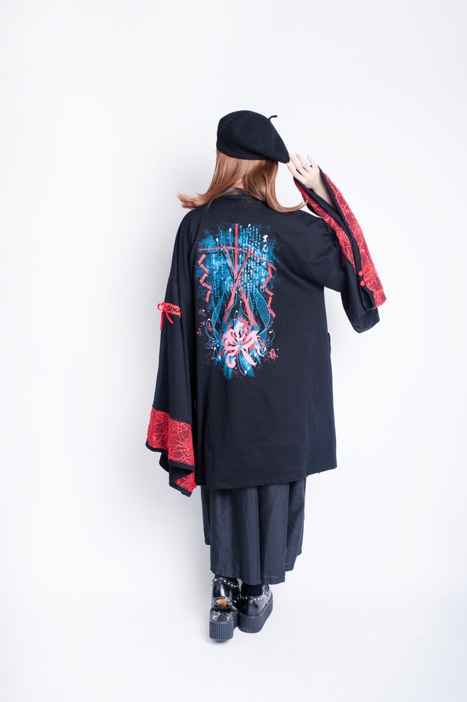 JillpunkオリジナルKERAアニメファンタジー 曼珠沙華彼岸花大正浪漫クモ網レース現代羽織和装ジャケットブレザー メンズ レディー V系カッコいい おしゃれ大きいサイズ男女兼用ファッション秋葉系