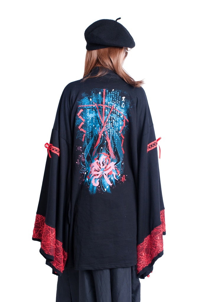 JillpunkオリジナルKERAアニメファンタジー 曼珠沙華彼岸花大正浪漫クモ網レース現代羽織和装ジャケットブレザー メンズ レディー V系カッコいい おしゃれ大きいサイズ男女兼用ファッション秋葉系