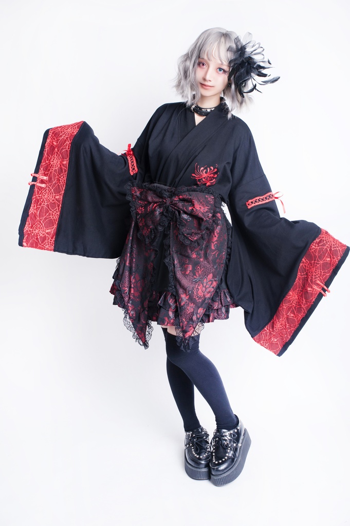 JillpunkオリジナルKERAアニメファンタジー 曼珠沙華彼岸花大正浪漫クモ網レース現代羽織和装ジャケットブレザー メンズ レディー V系カッコいい おしゃれ大きいサイズ男女兼用ファッション秋葉系