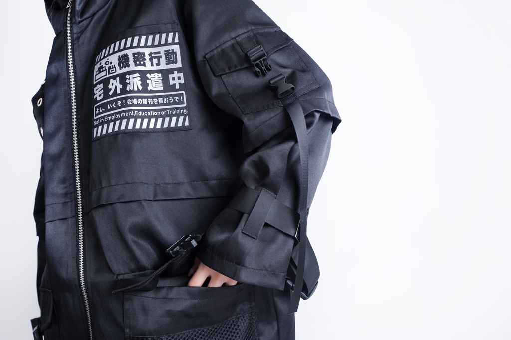 JillpunkオリジナルKERA アニメお宅機動警察NEET自宅警備隊ミリタリー戦術ポケット反射プリント耐水防水ウィンドウブレーカーパーカーゆったりジャケット パンクメンズ レディーズ おしゃれ大きいサイズ男女兼用ファッション秋葉系カッコいい