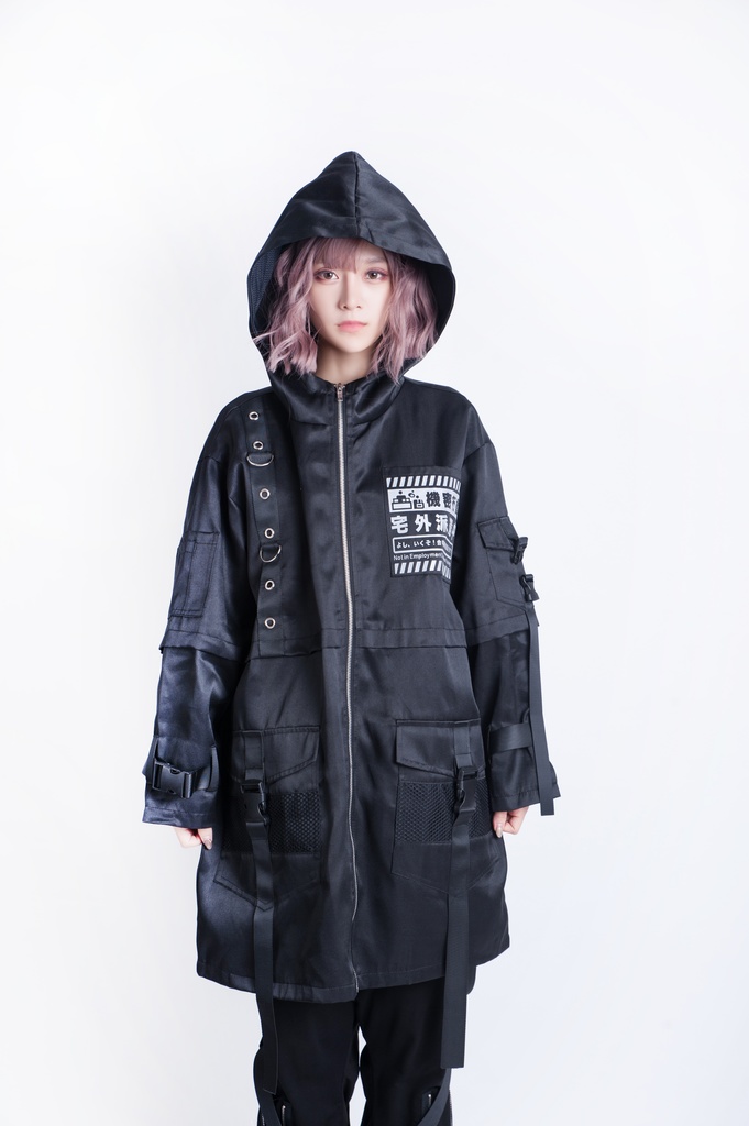 JillpunkオリジナルKERA アニメお宅機動警察NEET自宅警備隊ミリタリー戦術ポケット反射プリント耐水防水ウィンドウブレーカーパーカーゆったりジャケット パンクメンズ レディーズ おしゃれ大きいサイズ男女兼用ファッション秋葉系カッコいい