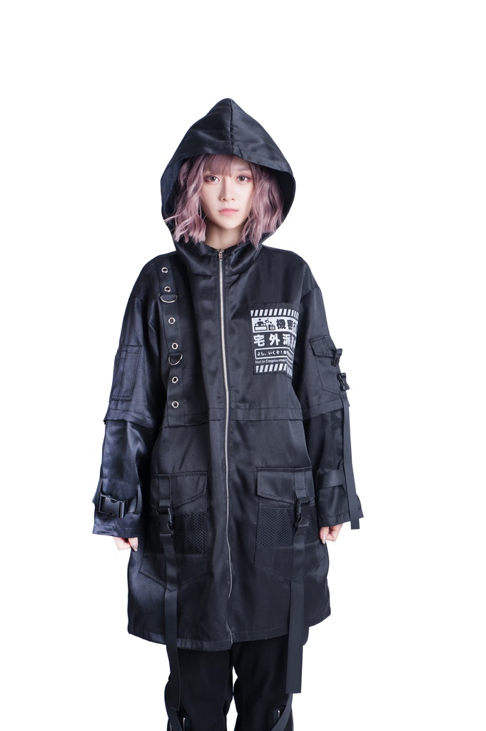 JillpunkオリジナルKERA アニメお宅機動警察NEET自宅警備隊ミリタリー戦術ポケット反射プリント耐水防水ウィンドウブレーカーパーカーゆったりジャケット パンクメンズ レディーズ おしゃれ大きいサイズ男女兼用ファッション秋葉系カッコいい