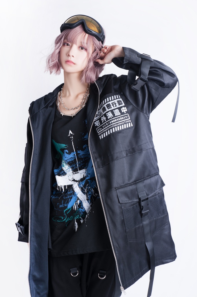 JillpunkオリジナルKERA アニメお宅機動警察NEET自宅警備隊ミリタリー戦術ポケット反射プリント耐水防水ウィンドウブレーカーパーカーゆったりジャケット パンクメンズ レディーズ おしゃれ大きいサイズ男女兼用ファッション秋葉系カッコいい