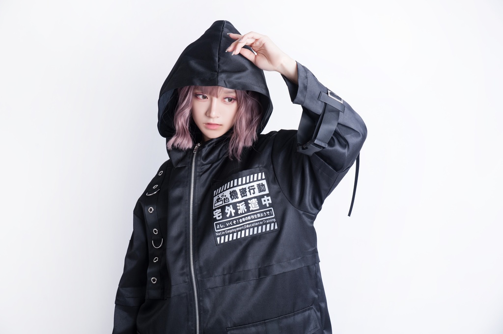 JillpunkオリジナルKERA アニメお宅機動警察NEET自宅警備隊ミリタリー戦術ポケット反射プリント耐水防水ウィンドウブレーカーパーカーゆったりジャケット パンクメンズ レディーズ おしゃれ大きいサイズ男女兼用ファッション秋葉系カッコいい